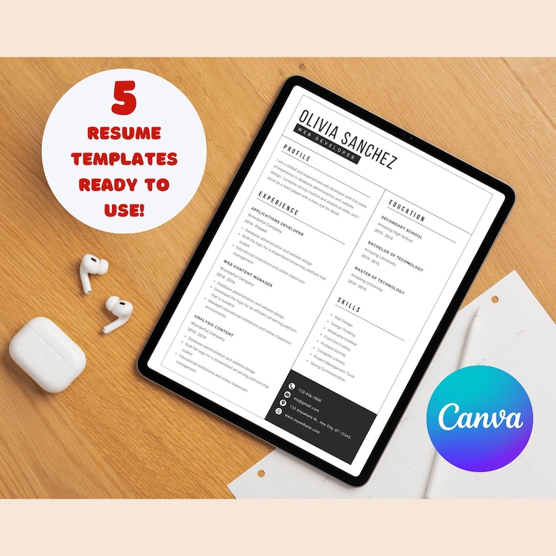 Modern Resume Template Bundle, ATS Friendly Canva CV (digital Download ...