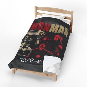 Iron Man collage Velveteen Plush Blanket | Tony Stark helmet, suit, retro poster style image 11