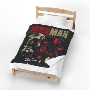 Iron Man collage Velveteen Plush Blanket | Tony Stark helmet, suit, retro poster style image 10