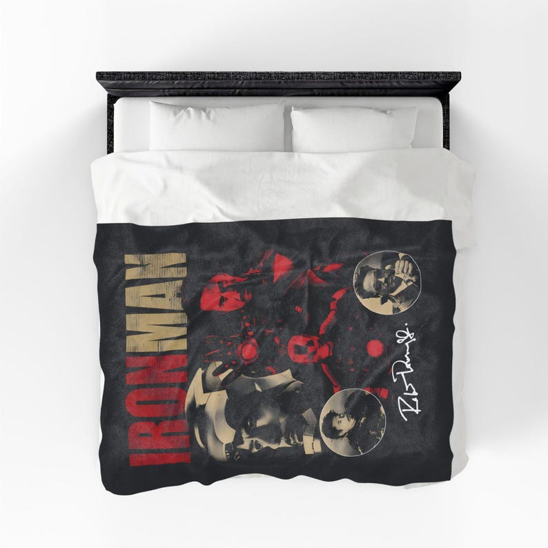 Iron Man collage Velveteen Plush Blanket | Tony Stark helmet, suit, retro poster style image 14