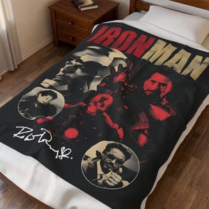 Iron Man collage Velveteen Plush Blanket | Tony Stark helmet, suit, retro poster style image 7