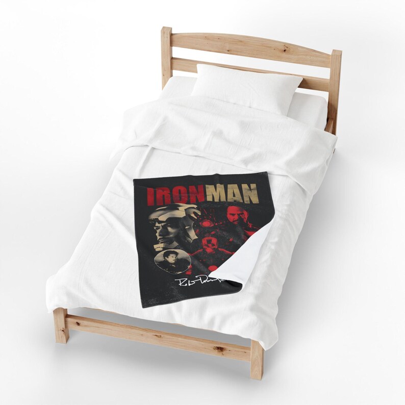 Iron Man collage Velveteen Plush Blanket | Tony Stark helmet, suit, retro poster style image 12