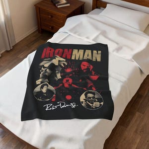 Iron Man collage Velveteen Plush Blanket | Tony Stark helmet, suit, retro poster style image 9