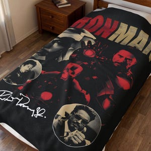Iron Man collage Velveteen Plush Blanket | Tony Stark helmet, suit, retro poster style image 8