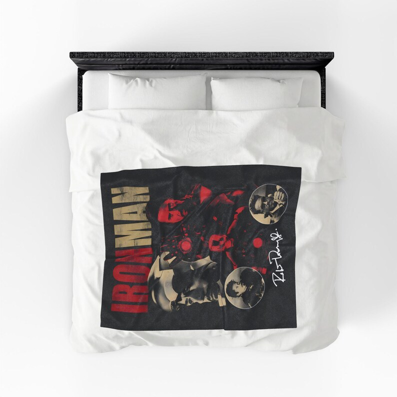 Iron Man collage Velveteen Plush Blanket | Tony Stark helmet, suit, retro poster style image 13