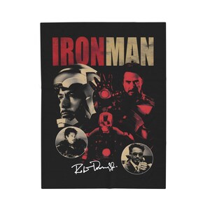 Iron Man collage Velveteen Plush Blanket | Tony Stark helmet, suit, retro poster style image 3