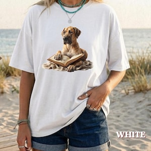 Funny Great Dane Reading Book Tee, Great Dane Lover Tee, Great Dane Mom Gift, Book Lover Dog Tee, Bookish Dog Gift, Reading Dog Shirt