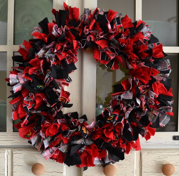 Chicago Blackhawks Wreath Fabric Wreath Red Black Nhl Etsy