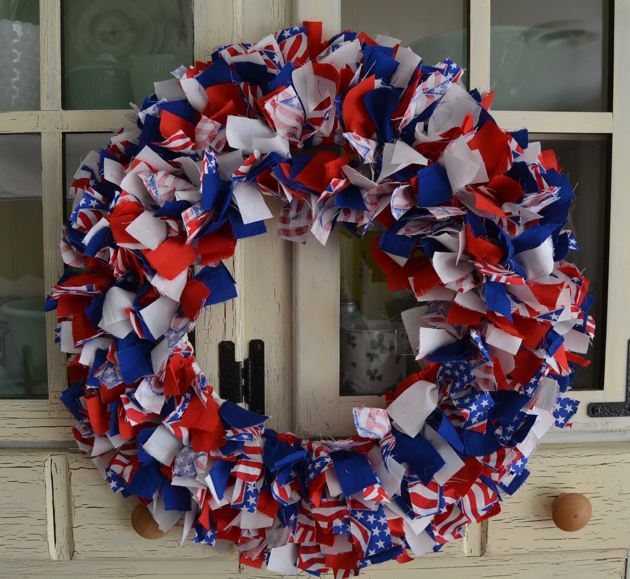 Fabric WreathRed white and blueAmerican Etsy