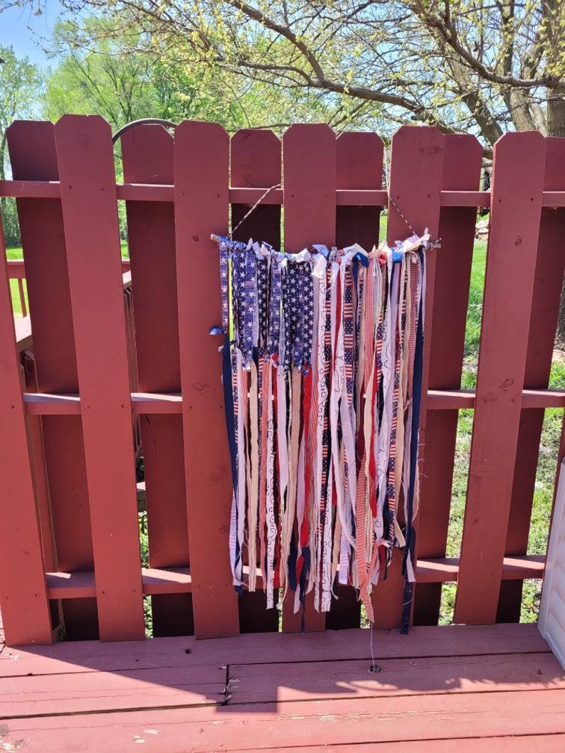 Rag Flagscrappy Flagpatrioticwall Hangingdoor Hangingred Etsy