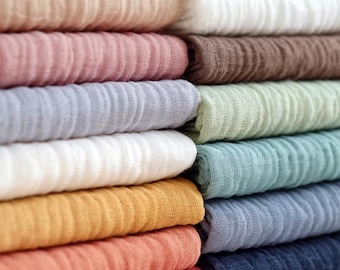 100% Cotton Double Gauze Muslin Fabric, Swaddle Fabric By the Yard, Dressmaking DIY 70 Colours