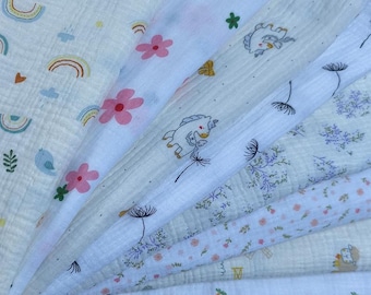 Muslin Fabric,Double Layer Gauze Fabric,Soft Cotton Crinkle Swaddle, Bibs Pajamas Sewing