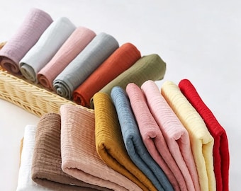 100% Cotton Double Gauze Muslin Fabric, Soft Crinkle Swaddle Fabric By the Yard, 70 Colours
