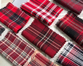 Red Plaid Flannel Fabric,Yarn Dyed Checked Brushed Fabric,Gingham Christmas Tablecloth Cushion Sewing
