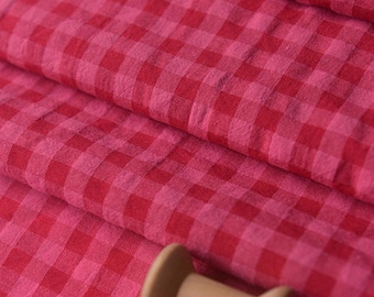 Gingham Seersucker Fabric By the Yard, Tencel Cotton Plaid Fabric, Lightweight Summer Apparel Sewing