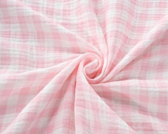 Gingham Double Layer Gauze Fabric By the Yard, Cotton Checker Muslin Crinkle Fabric, Sewing Project