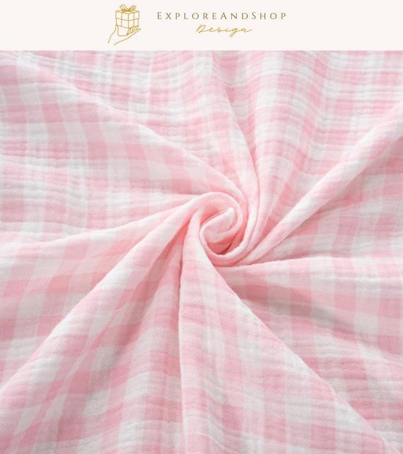 Gingham Double Layer Gauze Fabric By the Yard, Cotton Checker Muslin Crinkle Fabric, Sewing Project