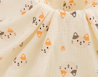 100% Cotton Cat Double Gauze Muslin Fabric, Soft Crinkle Swaddle Sewing by Yard