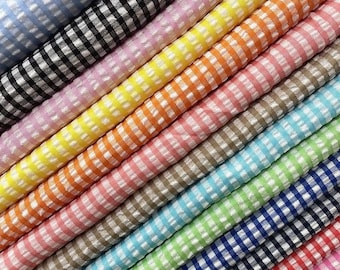 Seersucker Checks Gingham Fabric By the Yard, Lightweight Summer Plaid Fabric,Bright Colors Dress Sewing