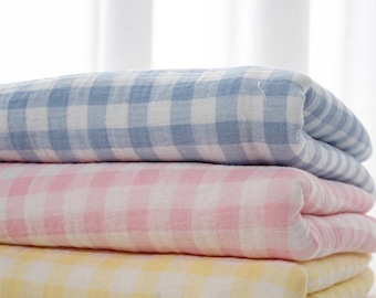 100% Cotton Gingham Double Gauze Muslin Fabric, Soft Crinkle Swaddle Sewing by Yard
