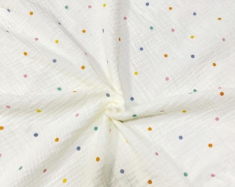 Double Gauze Cotton Fabric By the Yard, Dot Muslin Crinkle Fabric, Baby Blanket Dress Sewing