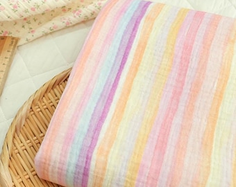 Rainbow Muslin Fabric,Cotton Stripe Double Gauze Fabric, Crinkle Crepe Swaddle Bib Pajamas Sewing