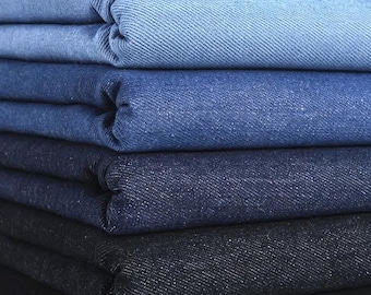 100% Cotton Denim Fabric by the Yard,6oz Lightweight Washed Blue Denim,Apparel Sewing
