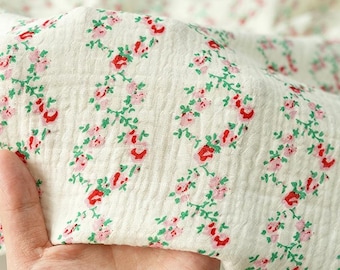 100% Cotton Floral Double Gauze Fabric By the Yard, Muslin Crinkle Fabric, Blanket Dress Sewing