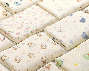 Muslin Double Gauze Fabric By the Yard,Cotton Soft Crinkle Fabric, Baby Blanket Swaddle Sewing