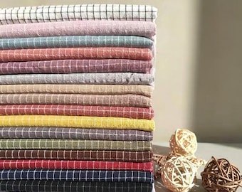 Gingham Fabric,Cotton Yarn Dyed Checked Fabric,Lightweight Linen Look Plaid Shirts Dress Sewing