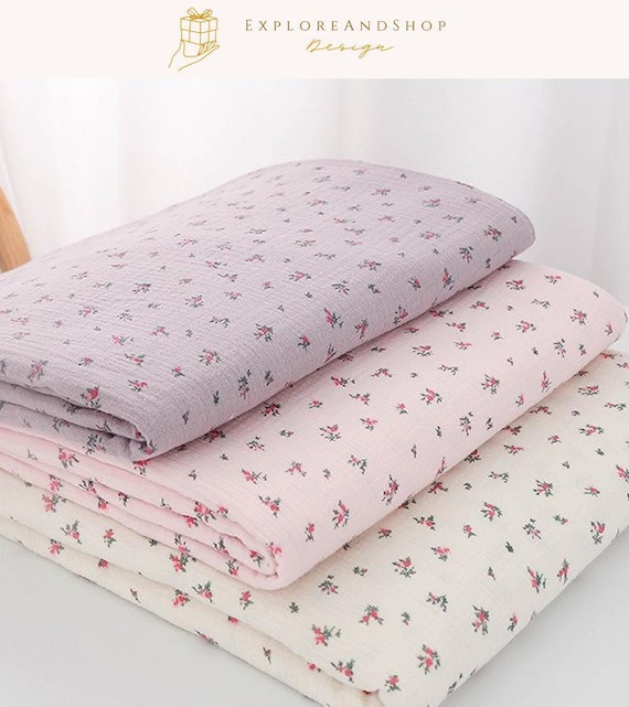 Floral Gauze Fabric Double Layered By the Yard, Cotton Muslin Crinkle Fabric, Blanket Shirt Craft