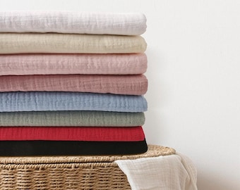 Double Gauze Fabric By the Yard, 100% Cotton Muslin Crinkle Fabric, Baby Blanket Sewing DIY