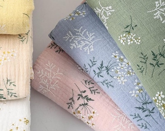 100% Cotton Double Gauze Fabric By the Yard, Floral Muslin Crinkle Fabric, Bedding Dress Sewing