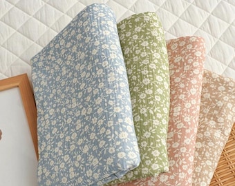 Muslin Double Gauze Fabric,Cotton Floral Soft Crinkle Fabric, Baby Blanket Pajamas Swaddle Sewing