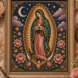 Virgin of Guadalupe Cross Stitch Pattern PDF, Catholic Embroidery Pattern, Religious Cross Stitch Chart, Christian Home Decor, Instant Downl