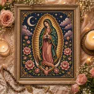 Virgin of Guadalupe Cross Stitch Pattern PDF, Catholic Embroidery Pattern, Religious Cross Stitch Chart, Christian Home Decor, Instant Downl