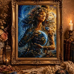 Mother Earth Cross Stitch Pattern PDF, Earth Goddess Celestial Cross Stitch, Gaia Fantasy Embroidery, Nature Counted Cross Stitch Digital Do