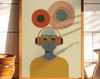 Lofi Dopamine Minimalist art print | Nonbinary mid-century risograph-style poster