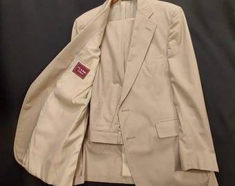 VTG 1976-95 Jos A Bank Tan Suit Mens 44 USA Union Pleated Cuffed OBAMA Halloween