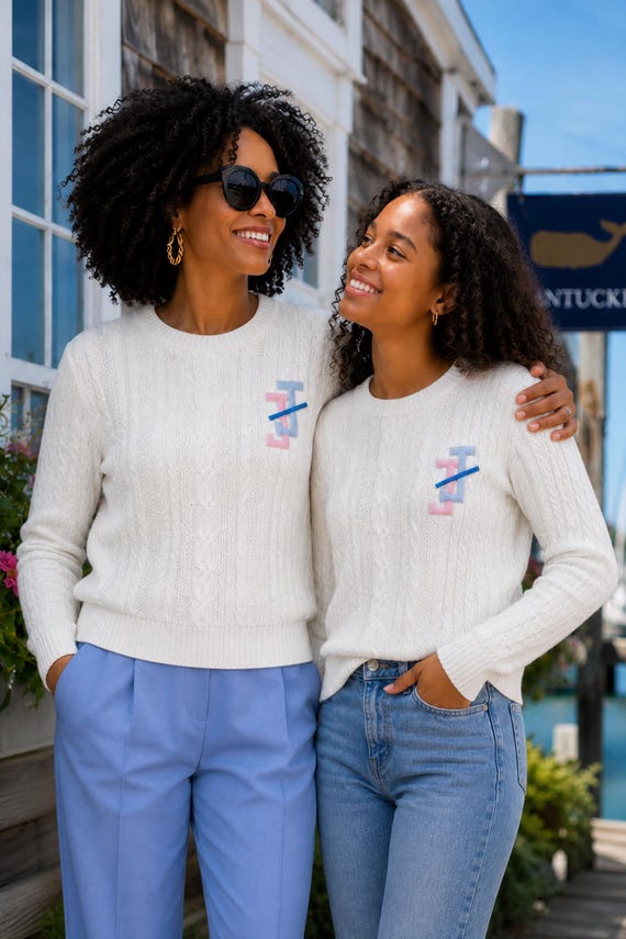 Preppy Cable Knit Sweater | Quiet Luxury Embroidered Pullover | Jack and Jill Inspired