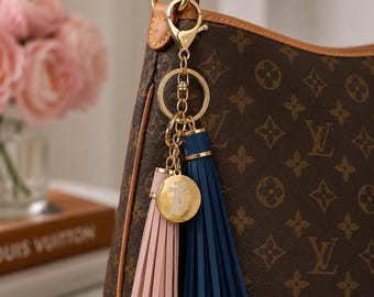 Heritage Tassel Charm | Pink & Blue Purse Charm | Luxury Bag Accessory | Gold Clasp Keychain | Keychain Charm | Gift for Jack and Jill Moms