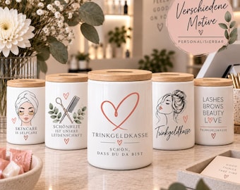 Personalisierte Trinkgeldkasse – Spardose für Friseur, Kosmetik & Nagelstudio – Geschenk zur Saloneröffnung