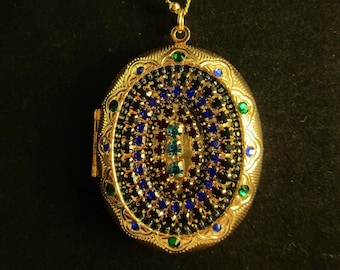 Parisian Gold, Red and Green Locket Necklace