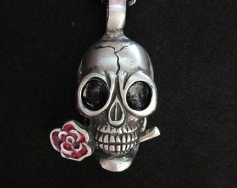 Pewter skull with Rose Necklace