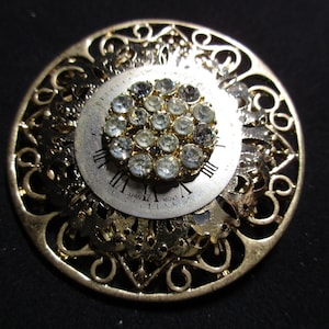 Gold Filigree and Rhinestone Watch pin