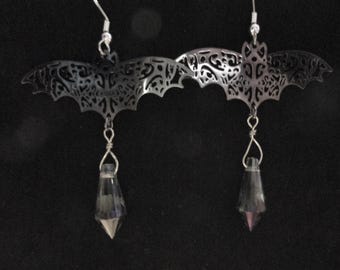 Lacy Black Bat Earrings