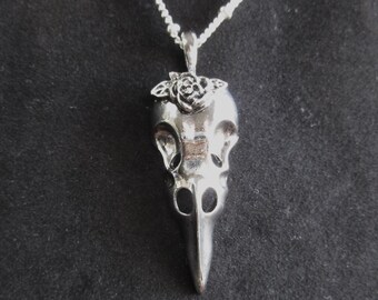 Silver Raven Skull Necklace