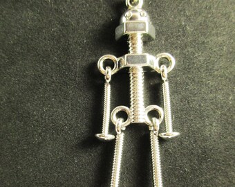 Silver Bolt Robot Necklace