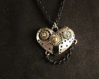 Steampunk Patchwork Heart Necklace