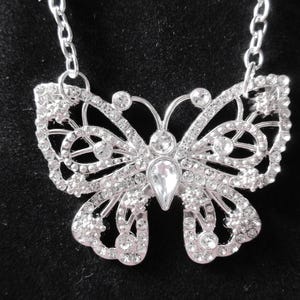 Silver and Rhinestone Butterfly Necklace